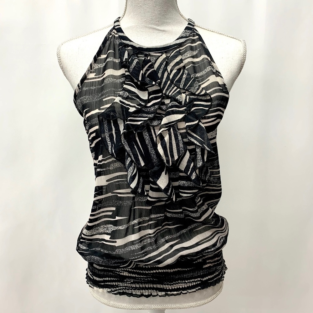 The Limited Black & Off White Ruffled Blouse S